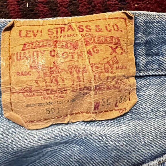Vintage Levis 501 Redline Selvedge Distressed Jeans W35 L34 80s Authentic‎ USA - Picture 6 of 16